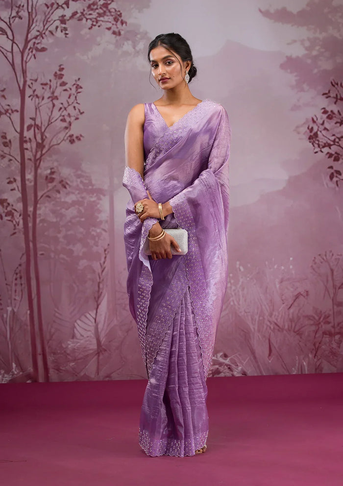 Fashion Cave Mauve Swarovski Tissue Saree