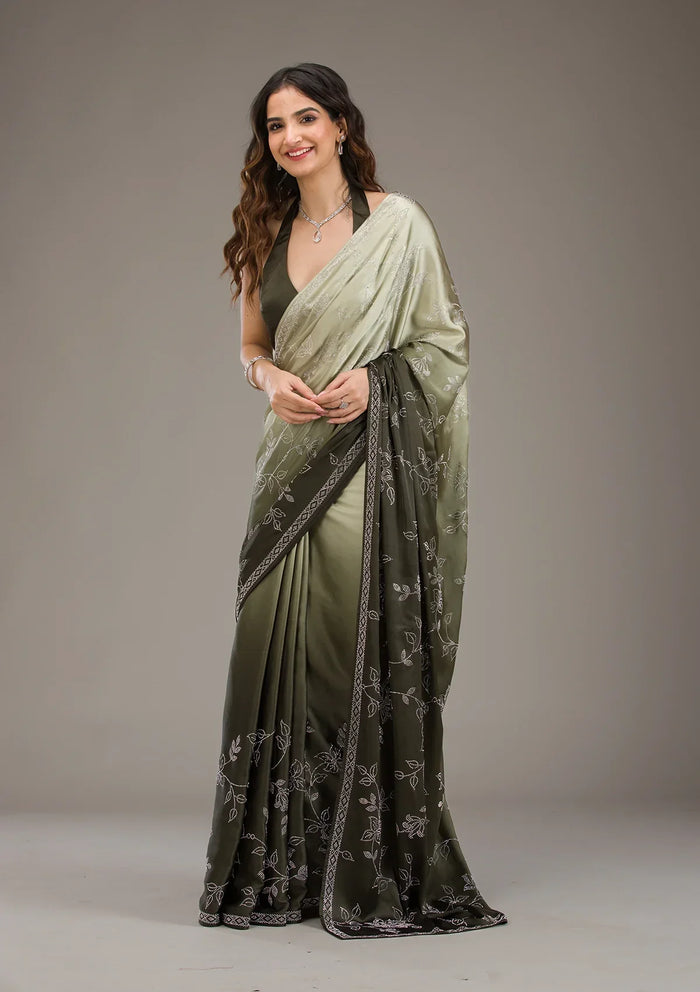 Fashion Cave Mehendi Stonework Satin Saree