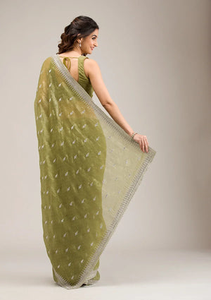 Fashion Cave Mehendi Zariwork Tissue Saree