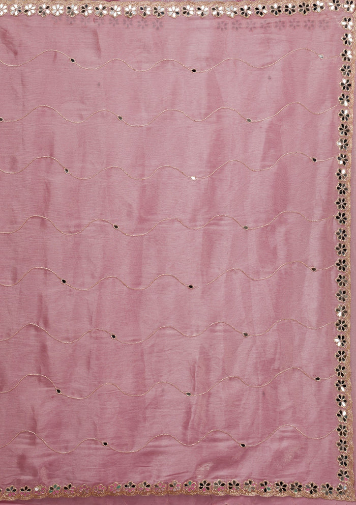 Fashion Cave Onion Pink Mirrorwork Tissue Saree
