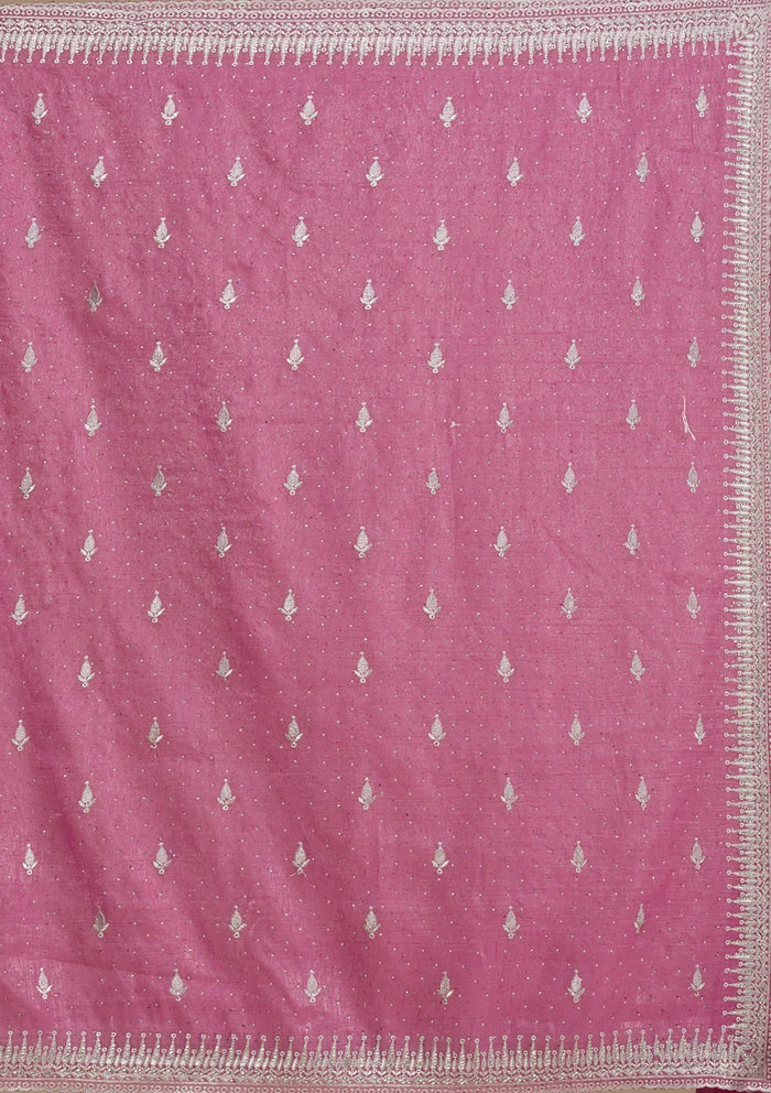 Fashion Cave Onion Pink Zariwork Tissue Saree