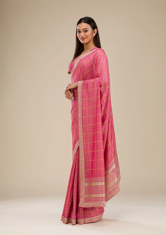 Fashion Cave Pink Printed Soft Silk Saree