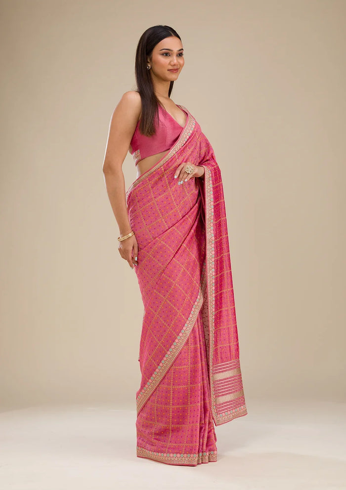 Fashion Cave Pink Printed Soft Silk Saree