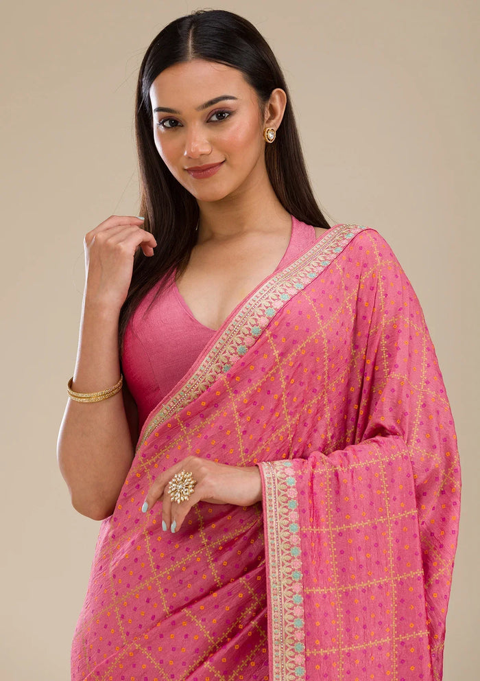Fashion Cave Pink Printed Soft Silk Saree