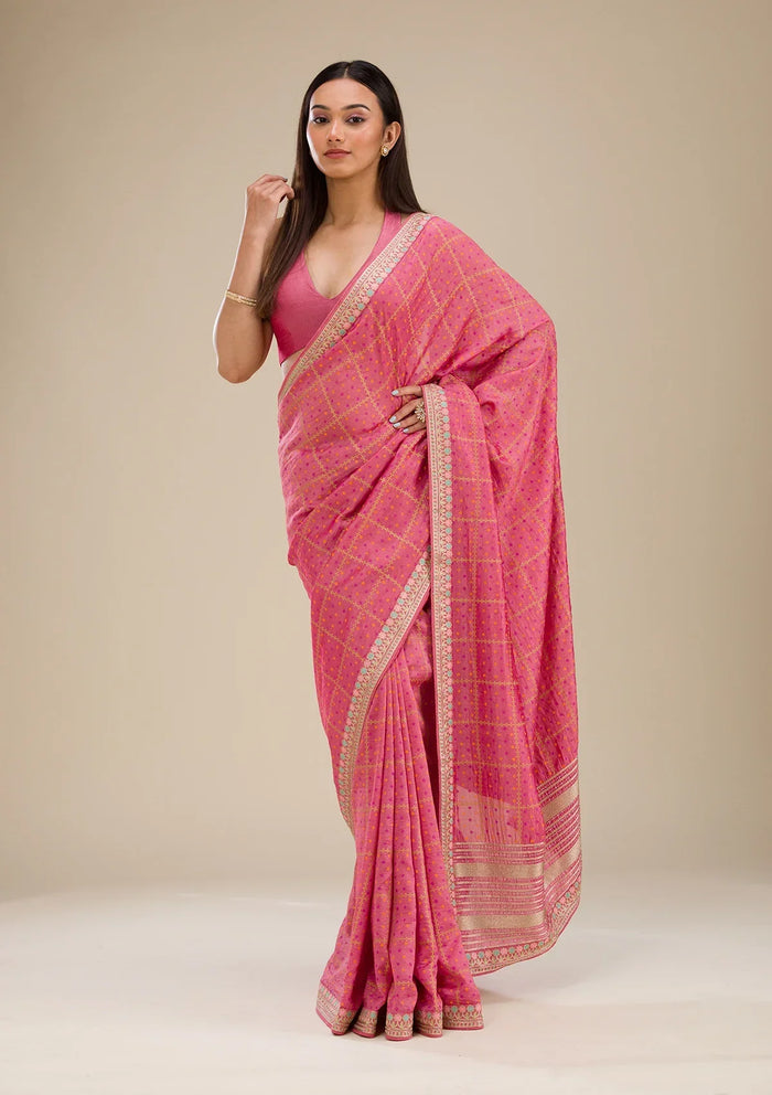 Fashion Cave Pink Printed Soft Silk Saree
