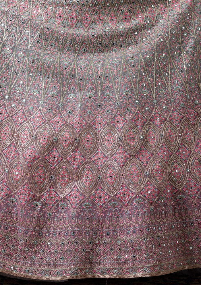 Fashion Cave Pink Threadwork Net Readymade Lehenga