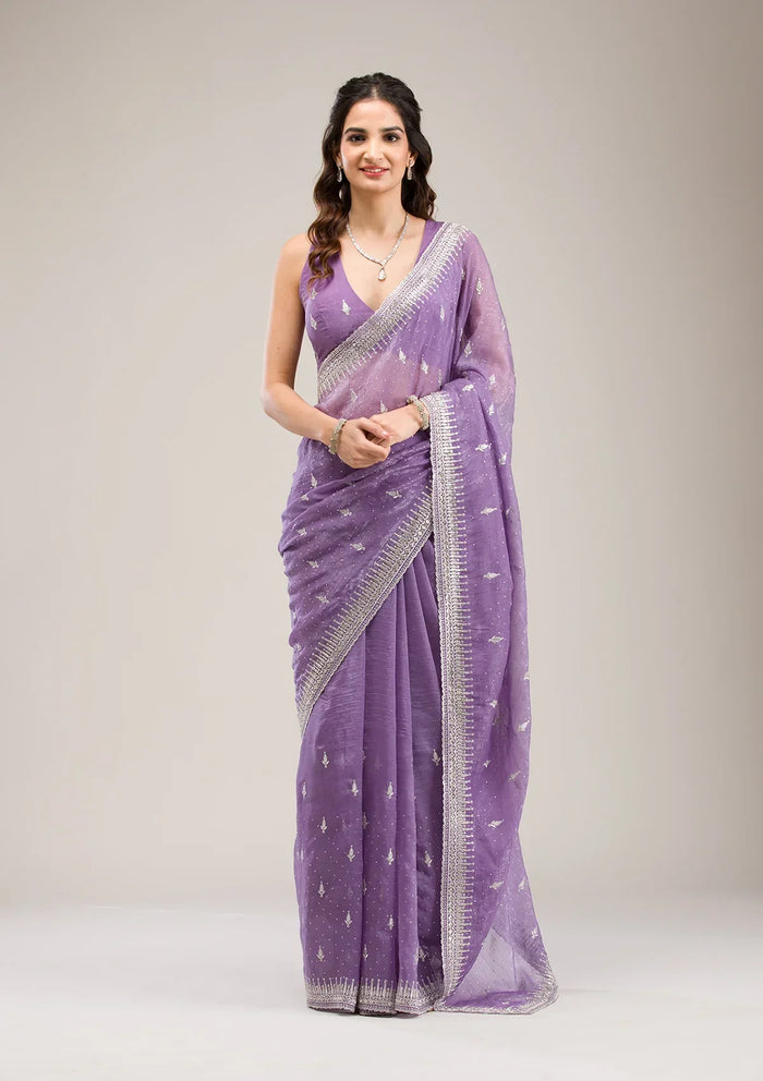 Fashion Cave Purple Zariwork Tissue Saree