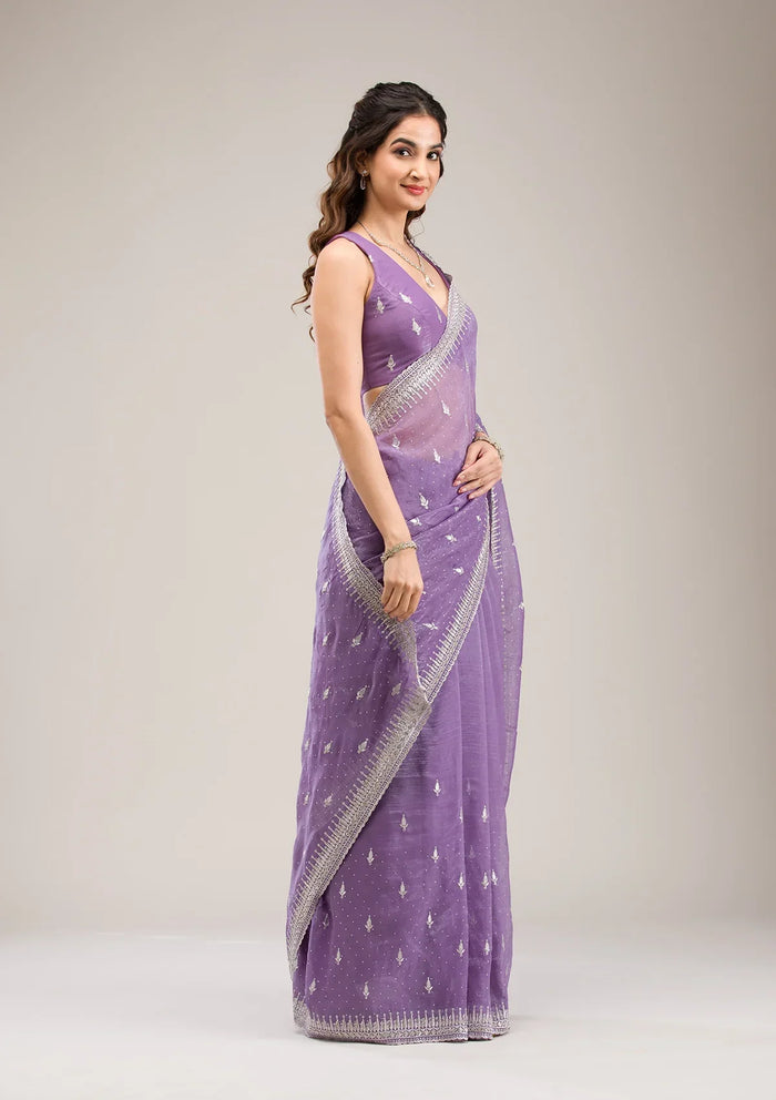 Fashion Cave Purple Zariwork Tissue Saree