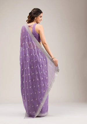 Fashion Cave Purple Zariwork Tissue Saree