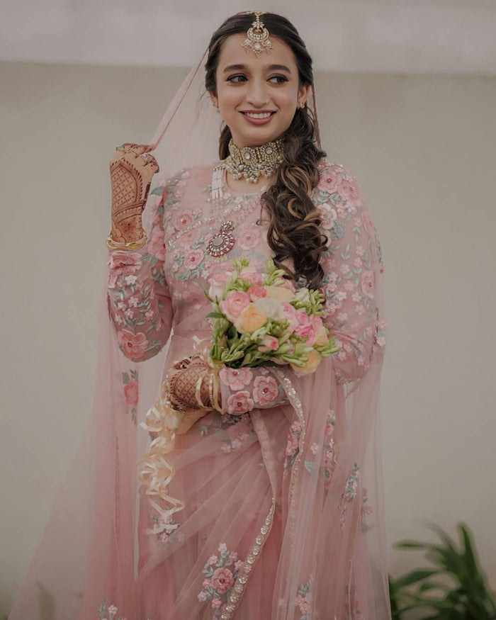 Beautiful Designer Soft Net Febric with Thred Sequnce work Saree