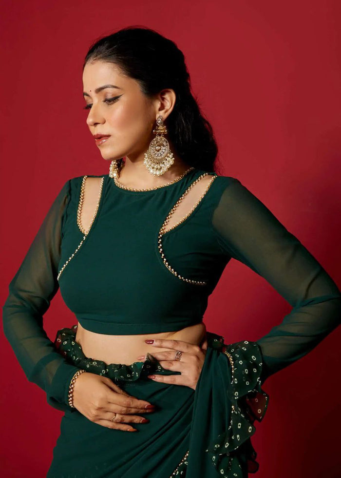 Opal Green Pre-Draped Frilled Design Saree