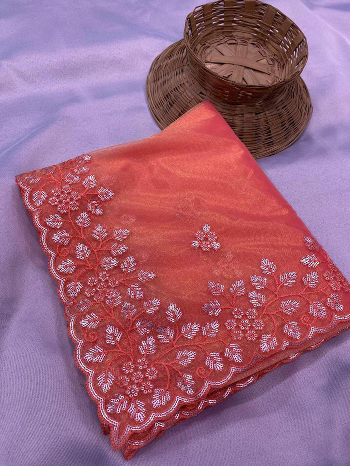 Beautiful Twill Net With Sequence Work Cocktail Party Shining Saree