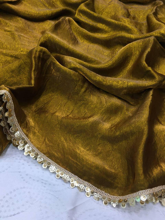 Mehndi Color Fendi Silk Shining Saree With Fancy Lace Broder and Blouse
