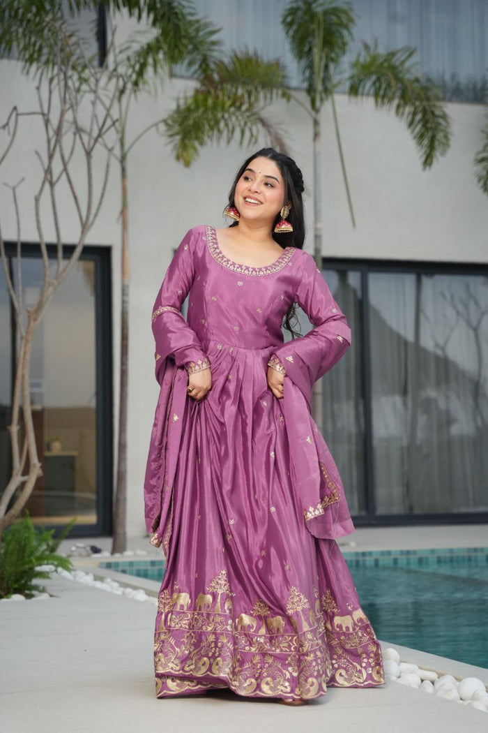 Tamato Color Chinon Silk Sequins Embroidered Gown Ready to Wear