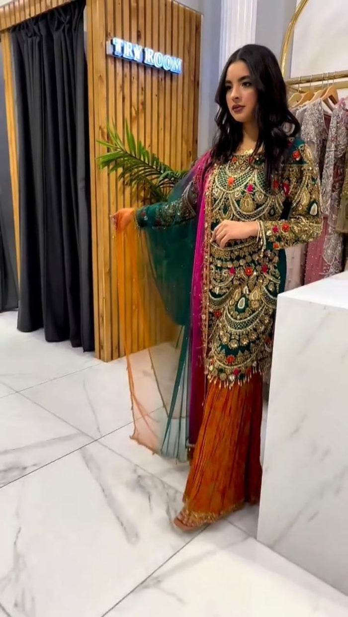 Fashion Cave HEAVY GEORGETTE & CORDING SEQUENCE WORK SHARARA SUIT