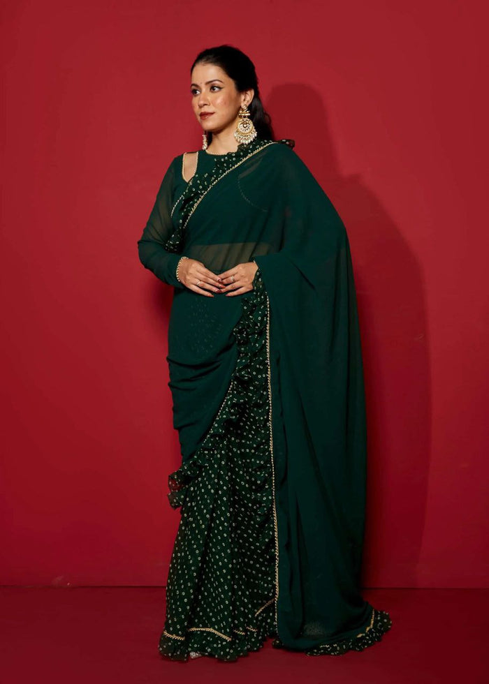 Opal Green Pre-Draped Frilled Design Saree