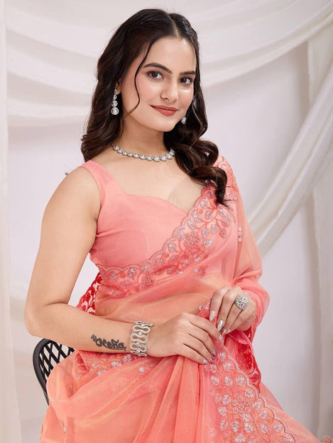 Beautiful Twill Net With Sequence Work Cocktail Party Shining Saree
