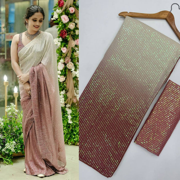 Premium Georgette Digital Print Rainbow Sequence Embrodery Work Saree