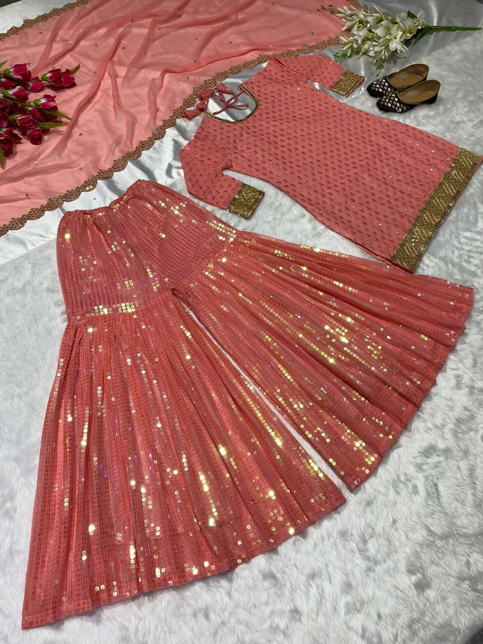 Fashion Cave Full Stitched Heavy Faux Georgette Sarara Plazo