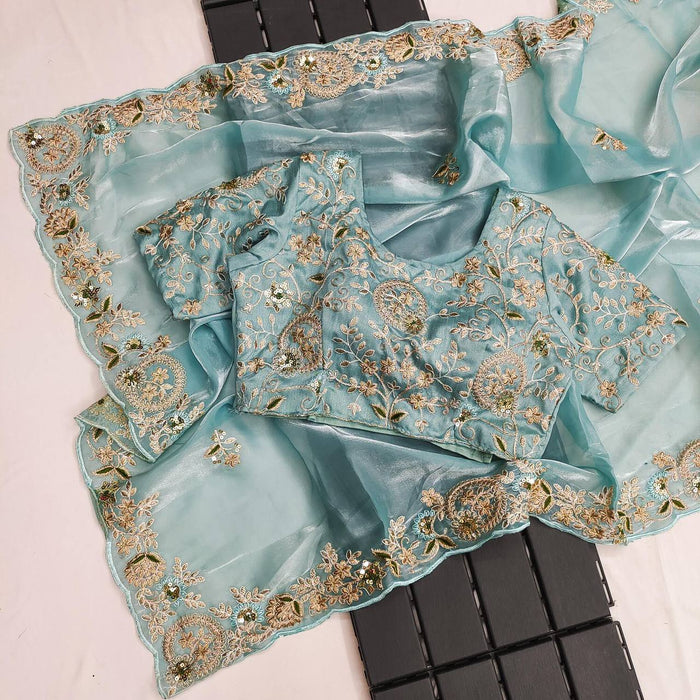 Fashion Cave Pure Soft Jimmy & Cho with Heavy Embroidery Multi Treads Saree