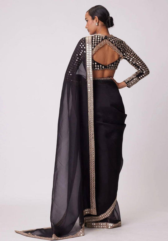 Black Heavy Original Mirror Rangoli Silk Saree
