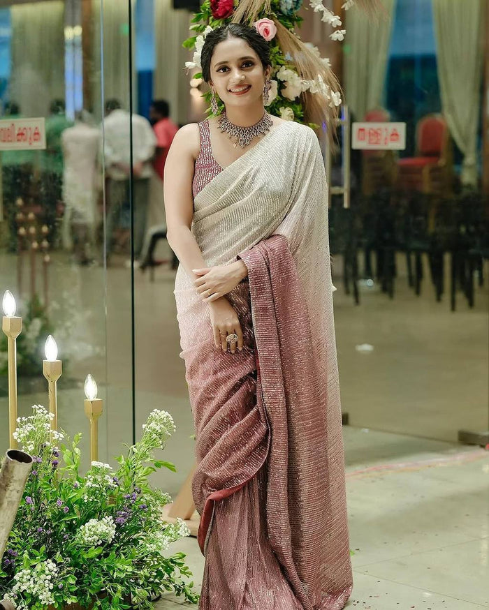 Premium Georgette Digital Print Rainbow Sequence Embrodery Work Saree