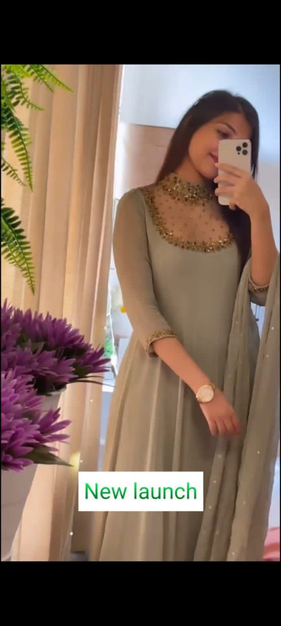 Fashion Cave Gown with Moti work Dupatta Set for Woman and Girls.