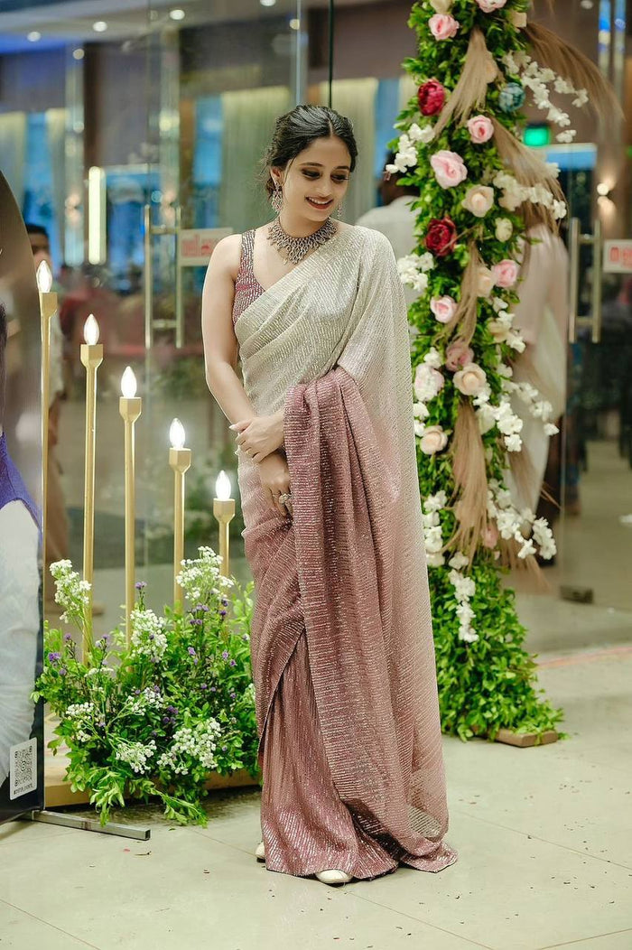 Premium Georgette Digital Print Rainbow Sequence Embrodery Work Saree