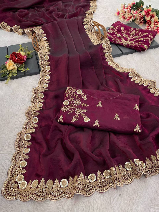 Beautiful Space Silk coding and double sequence Saree