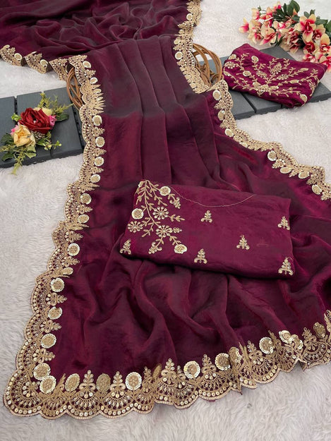 Beautiful Space Silk coding and double sequence Saree