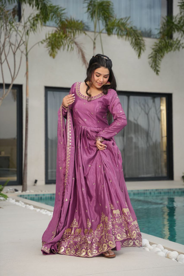 Tamato Color Chinon Silk Sequins Embroidered Gown Ready to Wear
