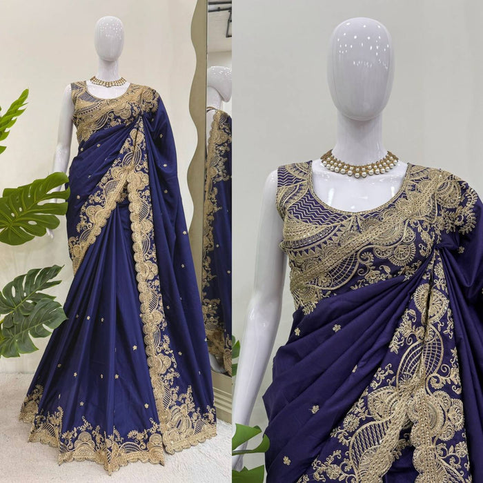 Beautiful Blue Color Rangoli Silk Fabric Saree