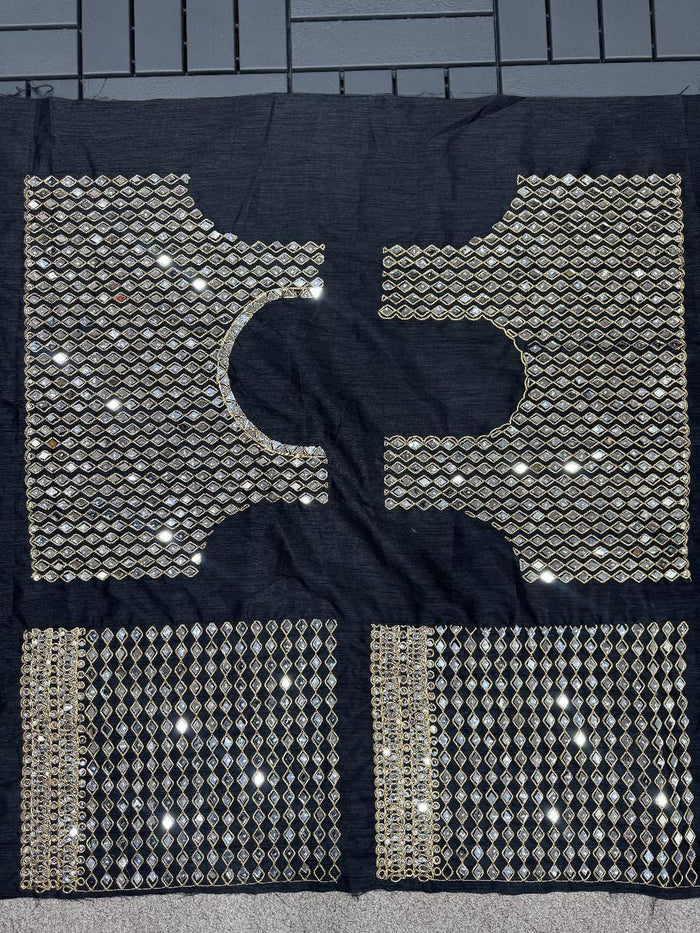 Black Heavy Original Mirror Rangoli Silk Saree