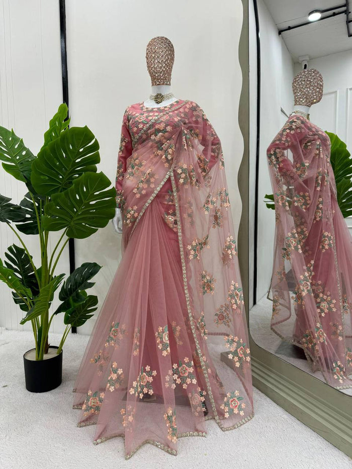 Beautiful Designer Soft Net Febric with Thred Sequnce work Saree
