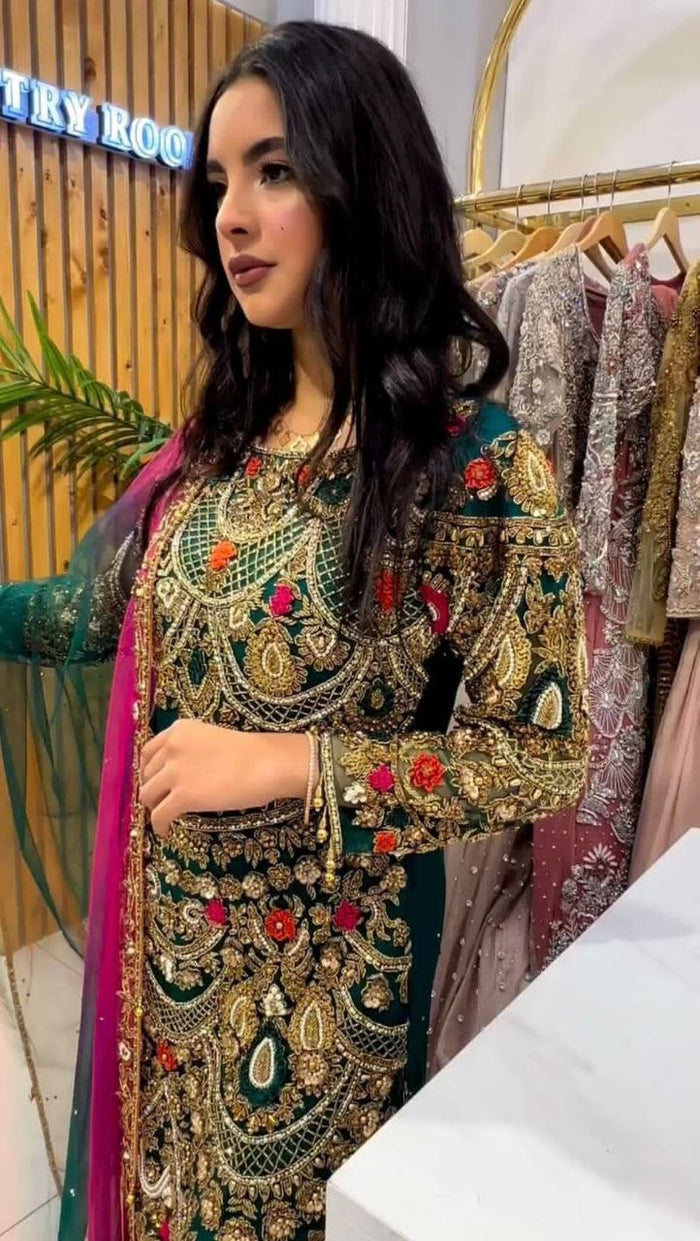 Fashion Cave HEAVY GEORGETTE & CORDING SEQUENCE WORK SHARARA SUIT