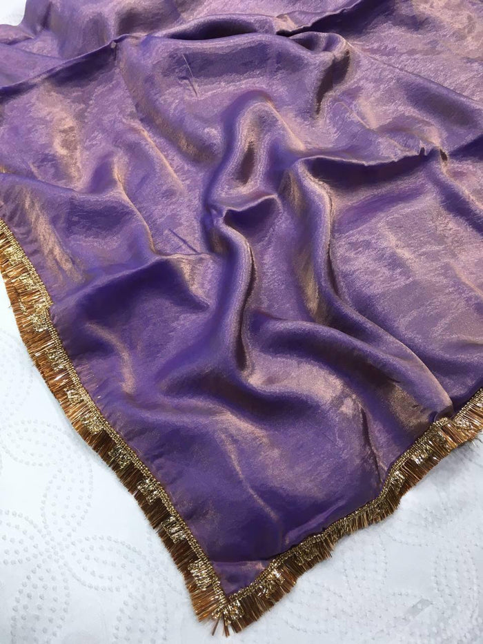 Lavish Lavender Color Fendi Silk With Embroidery Lace Broder and Blouse
