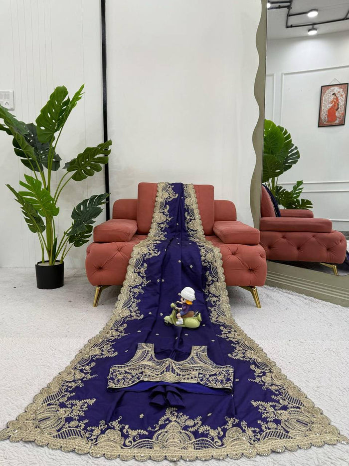 Beautiful Blue Color Rangoli Silk Fabric Saree