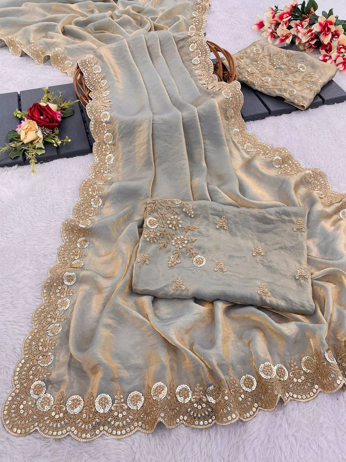 Beautiful Space Silk coding and double sequence Saree