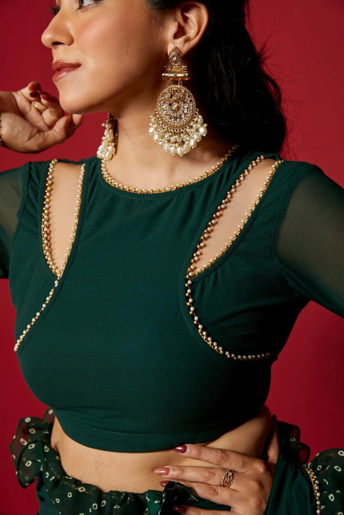 Opal Green Pre-Draped Frilled Design Saree