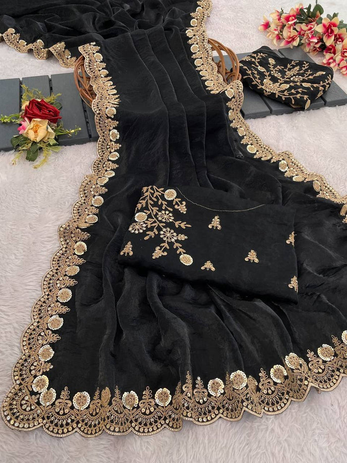Beautiful Space Silk coding and double sequence Saree