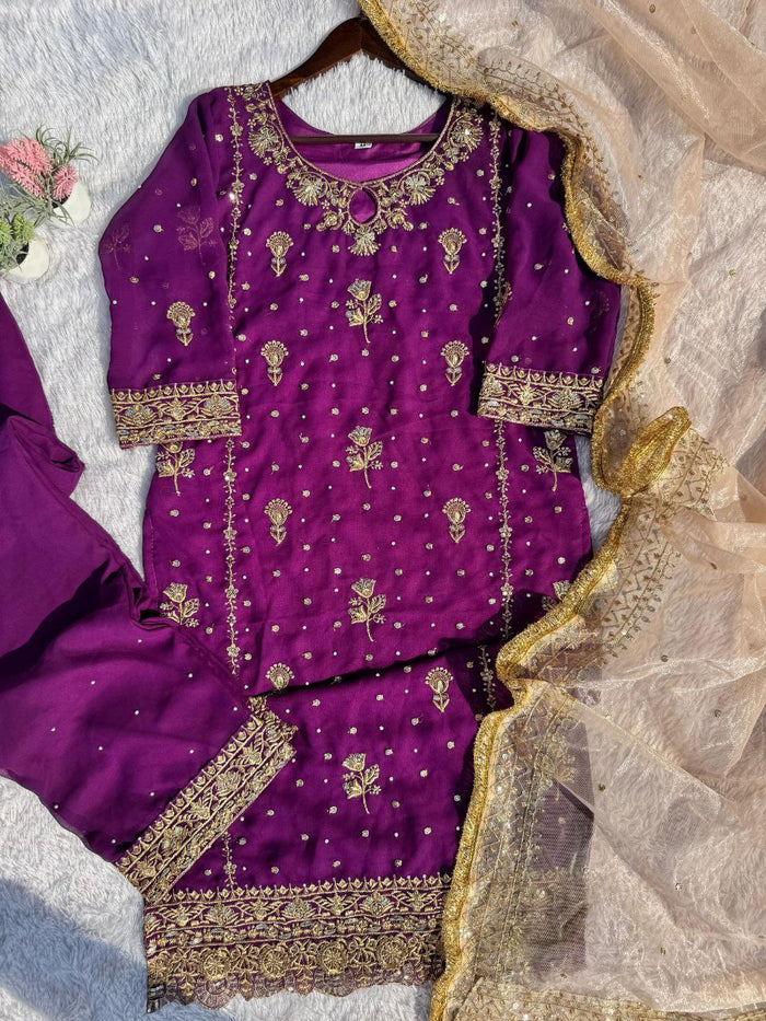 Beautiful Sequence Embroidery Fox Georgette Salwar Suit Ready To wear
