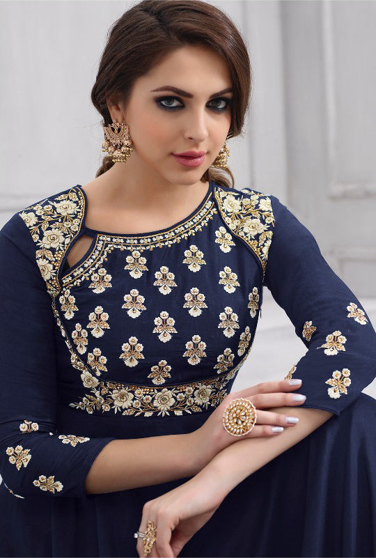 Nay Blue Polly Trends Banarasi Silk Heavy Emboridery Dress Full Stich