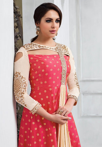 Polly Trends Banarasi Silk Heavy Emboridery Dress Full Stich Gown with Extra Margin