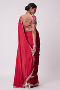 Beautiful Red satin silk With Embroidery Lace and Real Mirror Blouse
