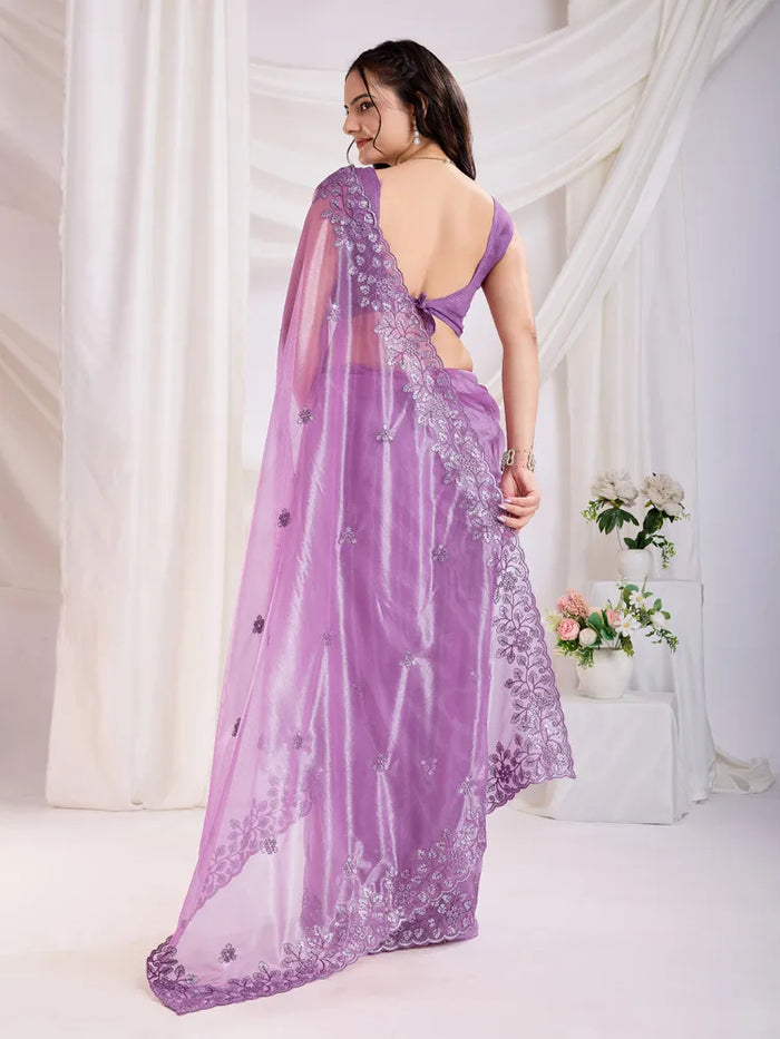Beautiful Twill Net With Sequence Work Cocktail Party Shining Saree