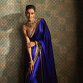 Beautiful Teal Blue Pure satin silk With Embroidery Lace and Real Mirror Blouse