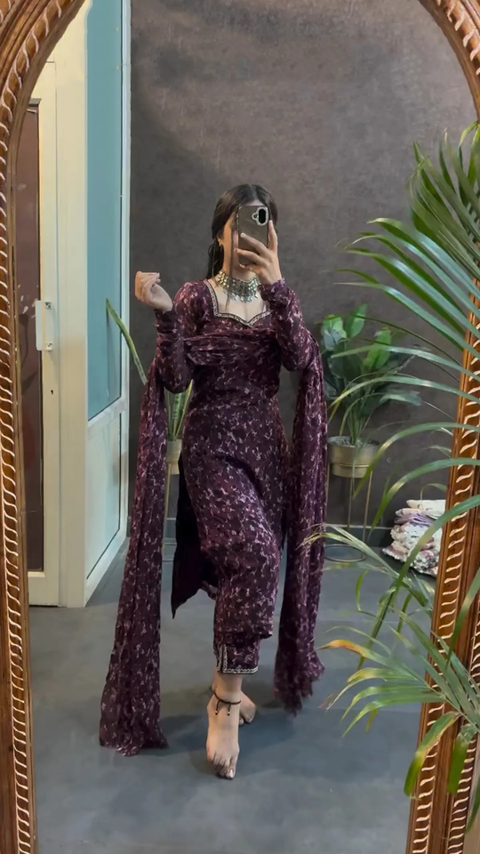 Fashion Cave Ready To Wear Wine blossom Festive suit set