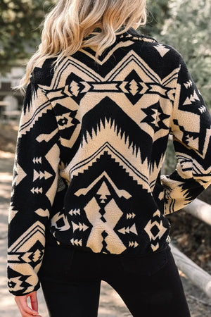 Aztec Print Fleece Snap Down Sweatshirt