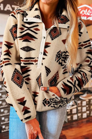 Aztec Print Fleece Snap Down Sweatshirt