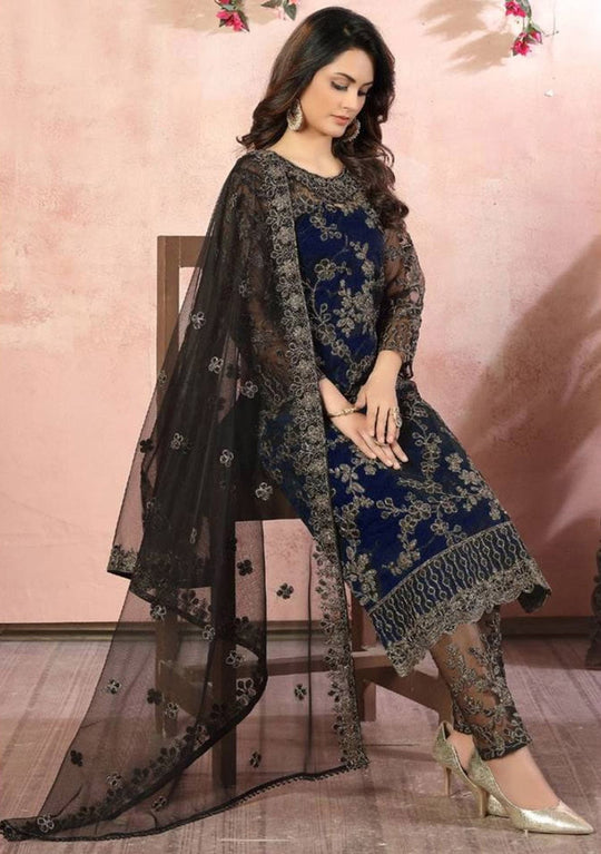Maroon Embroidered Net Kurta Set
